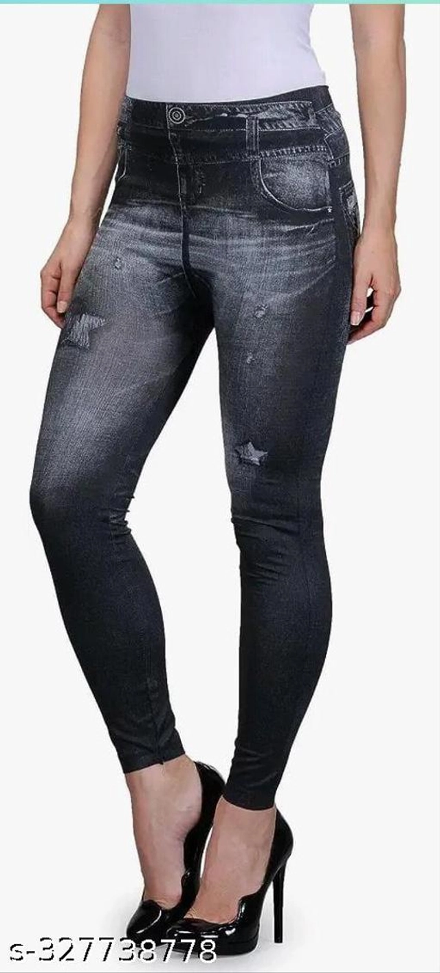 Polyester Dyed Jeggings for Women (Black, Free Size)