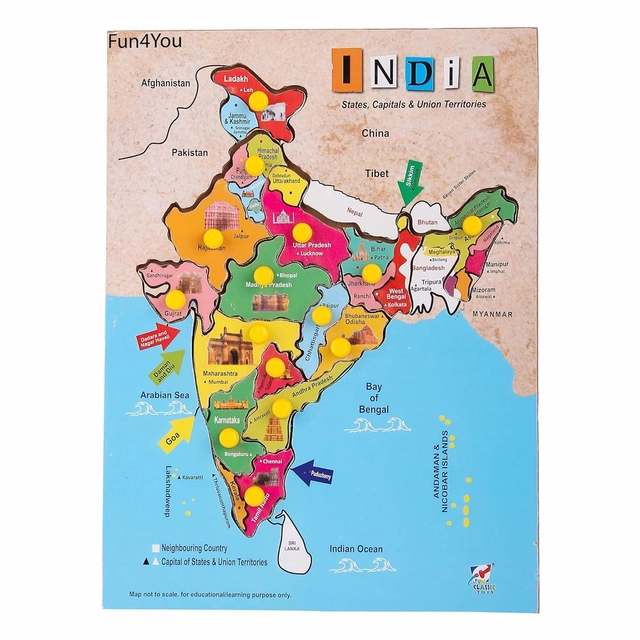 Wooden India Map Puzzle Board for Kids (Multicolor)