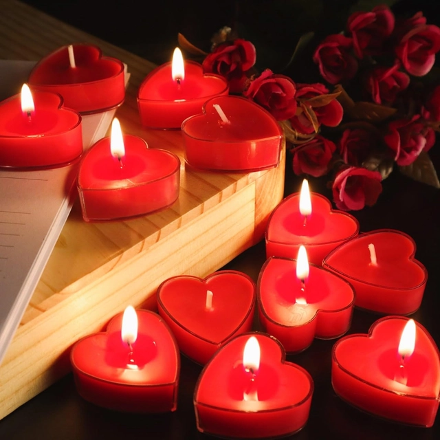 Heart Shape Tea-Light Candles (Red, Pack of 10)