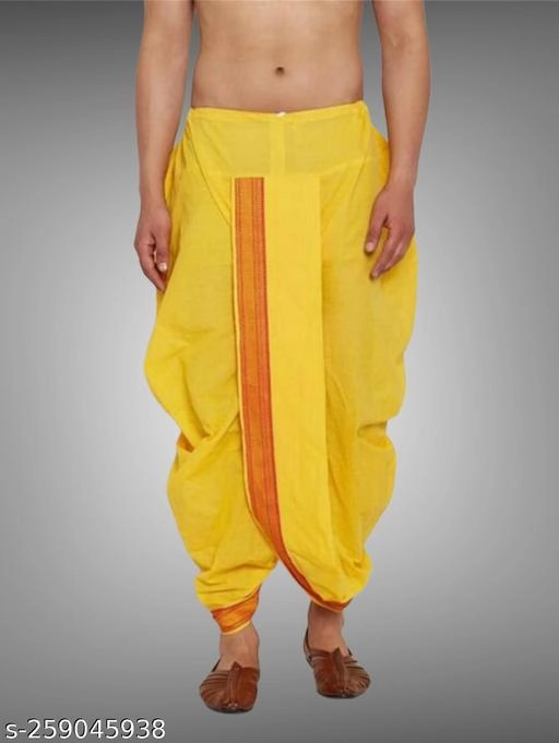 Cotton Silk Solid Dhoti for Boys (Free Size, Yellow)