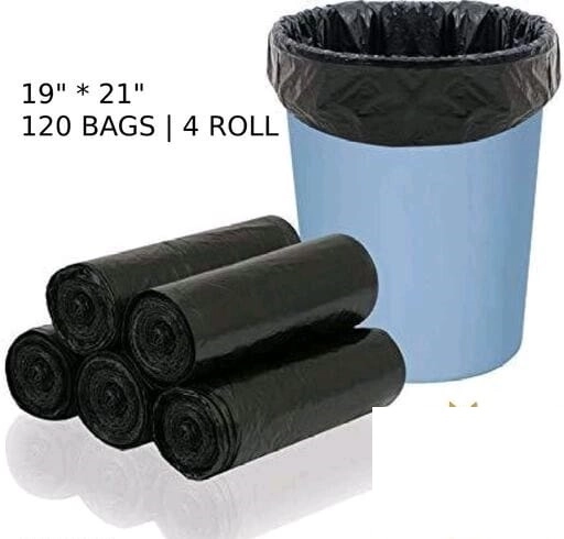 Disposable Garbage Bags (Black, 19x21 inches) (30 Pcs in 1 Roll, Pack of 4 Rolls)