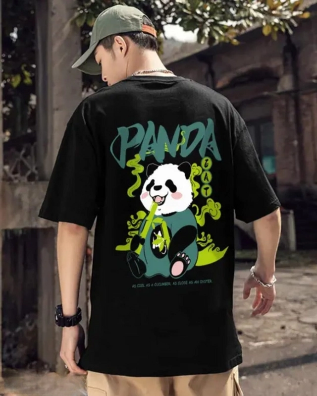 Cotton Round Neck Printed Oversized T-Shirt for Men (Black, XS)