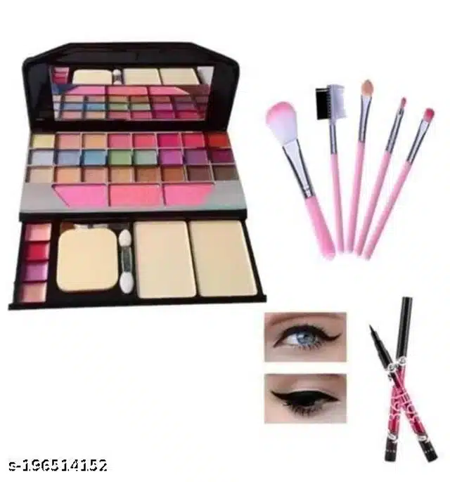 Face Makeup Palette with Eyeliner & 5 Pcs Makeup Brushes (Multicolor, Set of 3)