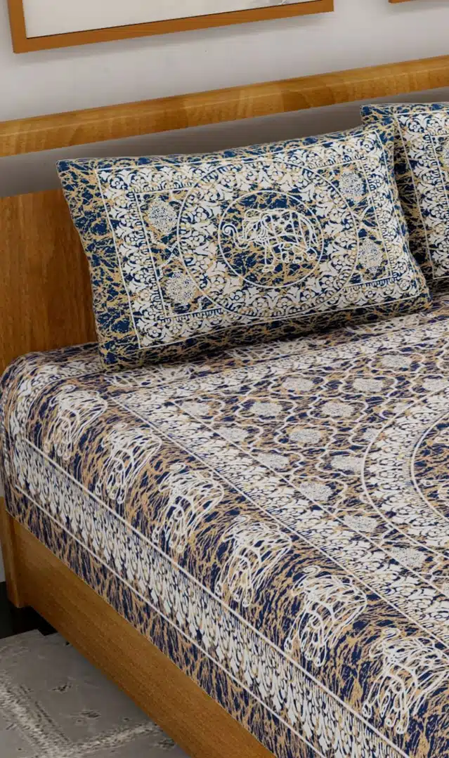 Rajasthani Traditional Cotton Bedsheet With 2 Pillow Covers (Blue, 385 X 94 Inch) (Mc-300)