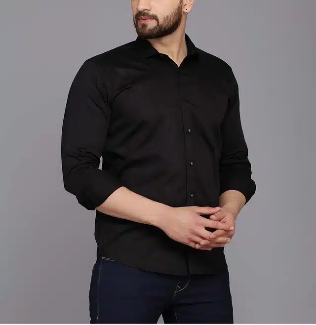 Solid Full Sleeve Shirt for Men (Black, XL)