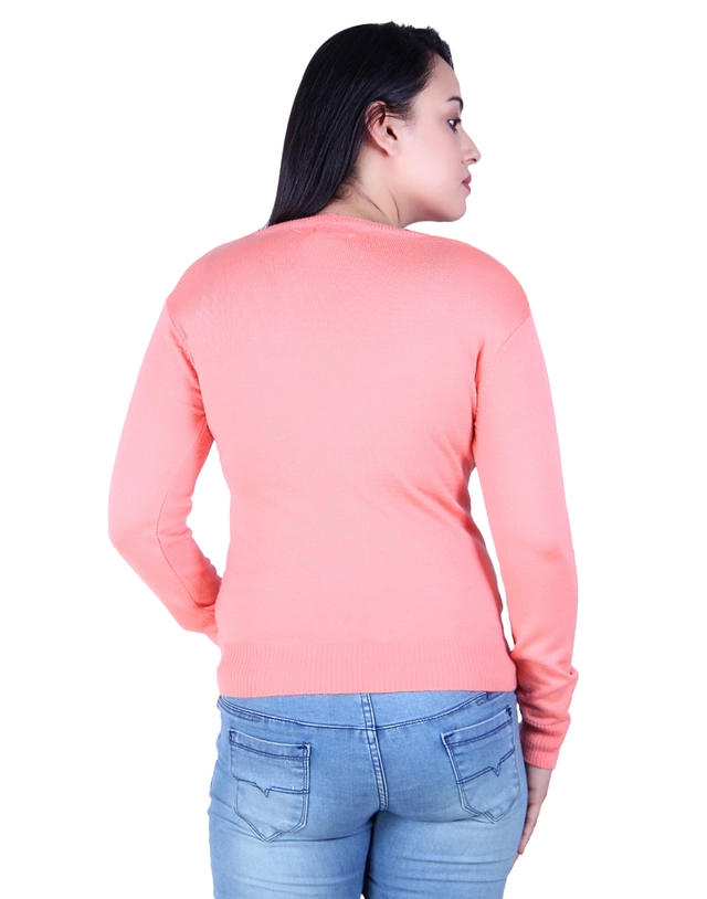 V Neck Solid Cardigans for Women (Peach, M)