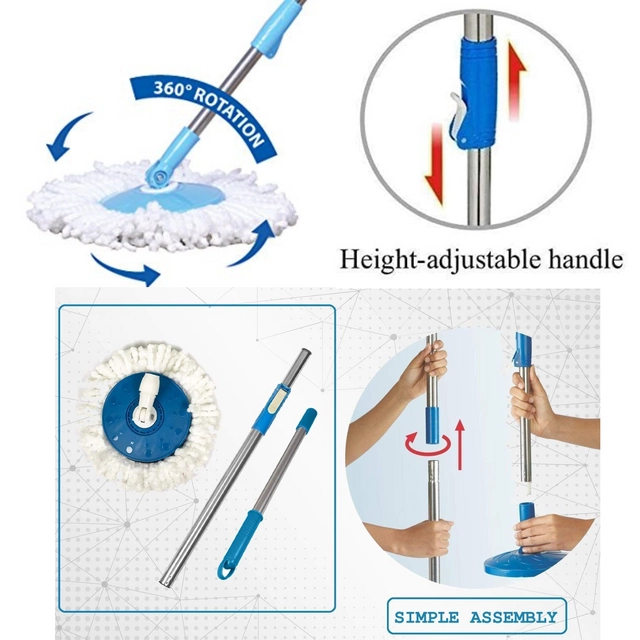 Stainless Steel Spin Mop Rod Set with 1 Refill (Blue & White, Set of 2)