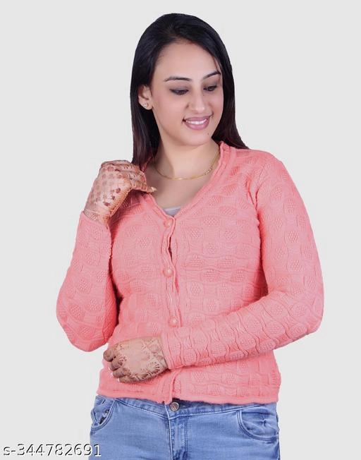 Acrylic Solid Sweater for Women (Peach, M)