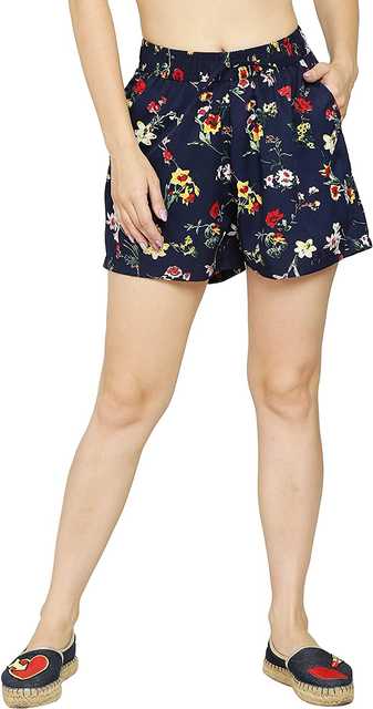 My Swag Womens Floral Printed Shorts With Two Front Pockets (Blue, S) (A-36)