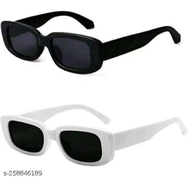 Plastic Sunglass for Men & Women (Black & White, Pack of 2)