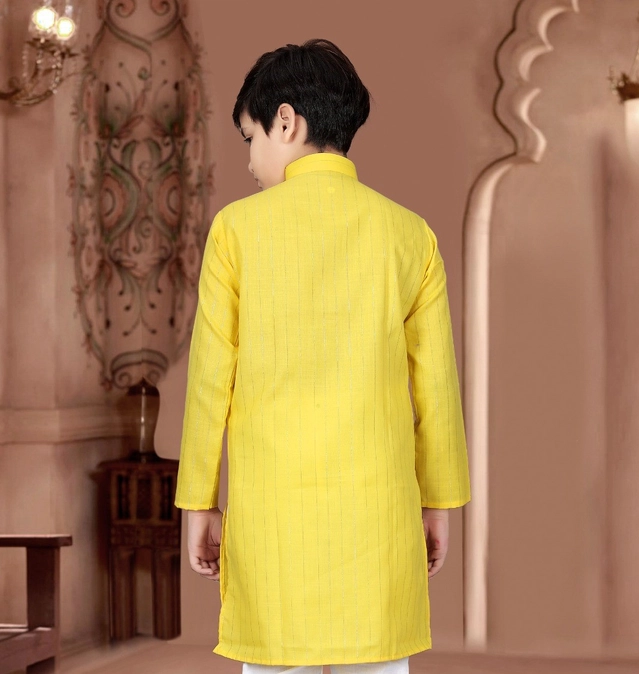 Cotton Solid Kurta for Boys (Yellow, 3-4 Years)