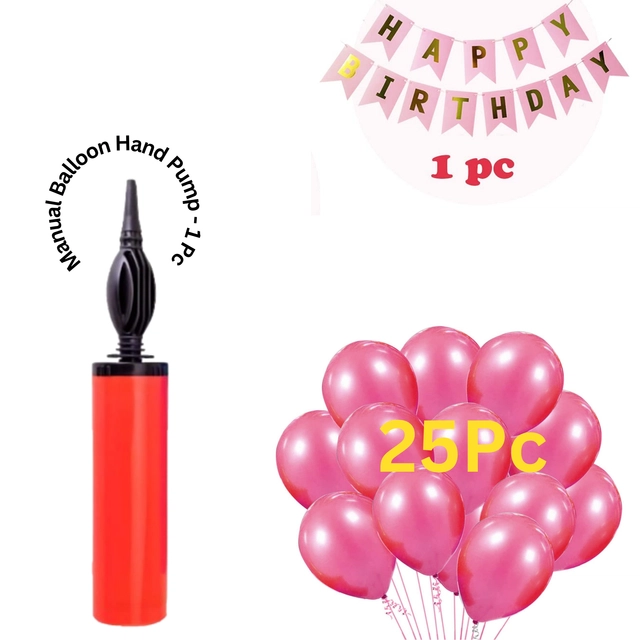 Happy Birthday Banner with 25 Pcs Balloons & Air Pump (Multicolor, Set of 1)