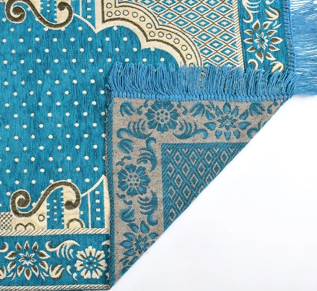 Velvet Chenille Super Soft Namaz Prayer Mat (Aqua Blue, 70x110 cm)