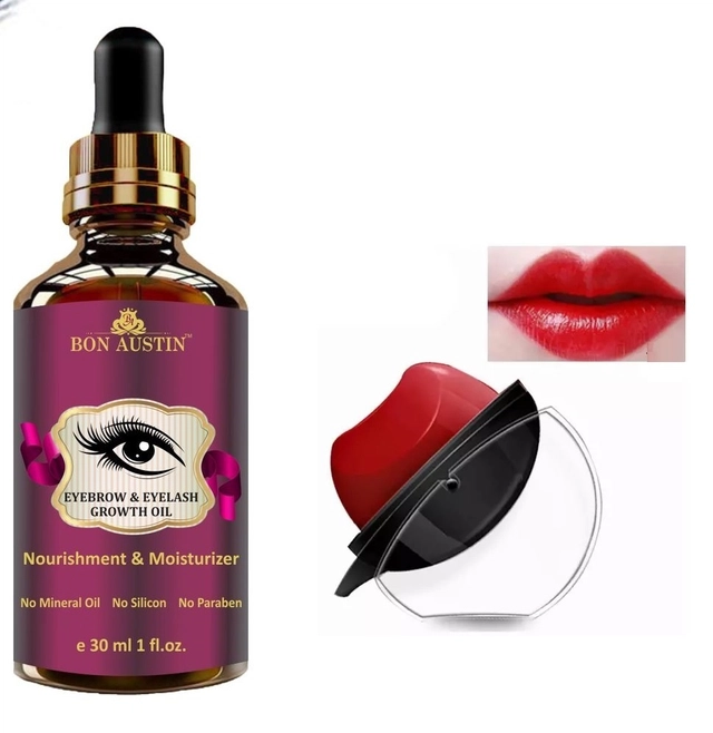 Bon Austin Eyebrow & Eyelash Growth Oil (30 ml) with Apple Shaped Lipstick (Red) (Set of 2)