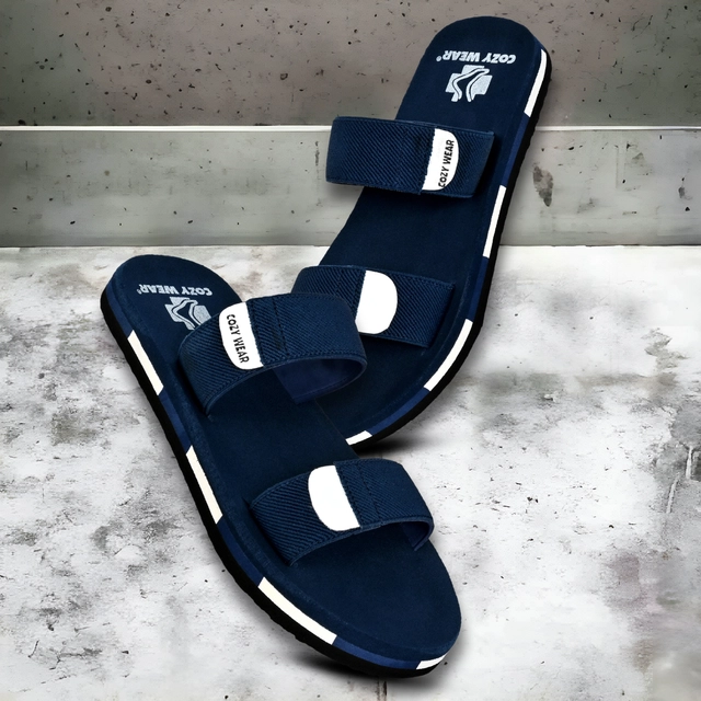 Cozy Wear Solid Flipflops for Men (Navy Blue, 6)