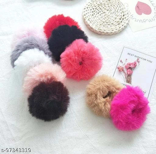 Fur Scrunchies for Women (Multicolor, Pack of 12)