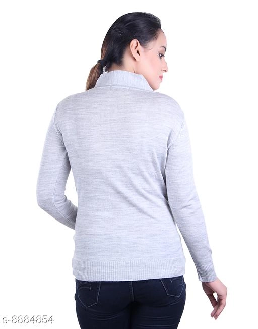 Acrylic Solid Sweater for Women (Grey, M)