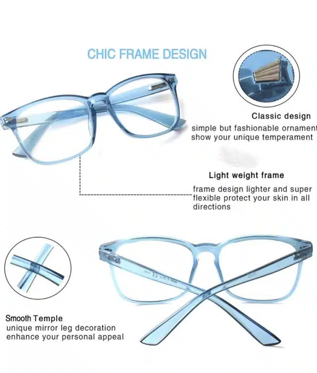 Eye Strain Reducing Computer Glass for Men & Women (Light Blue, Pack of 1)