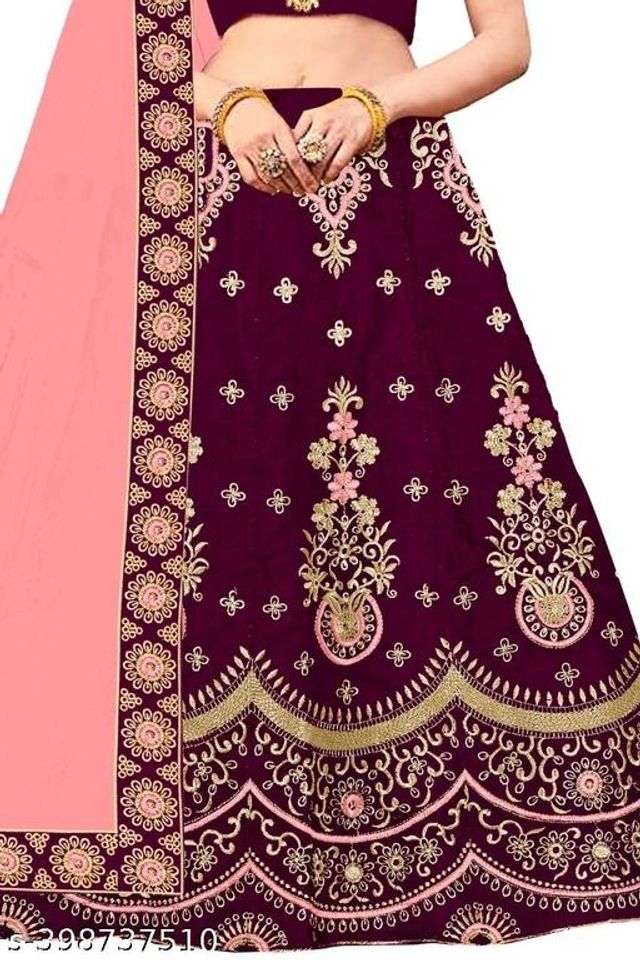 Satin Embroidered Lehenga with Choli & Dupatta for Girls (Purple & Pink, 2-3 Years)