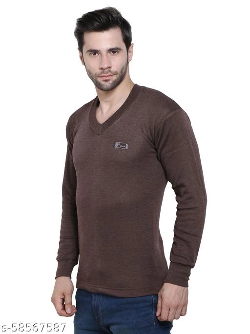 Cotton Thermal Topwear for Men (Brown, M)