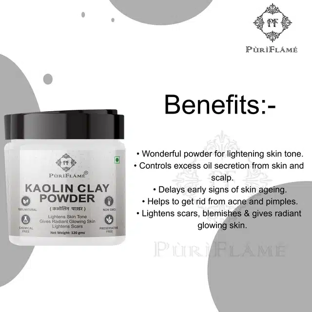 Puriflame Natural Kaolin Clay Powder for Skin & Hair (120 g)