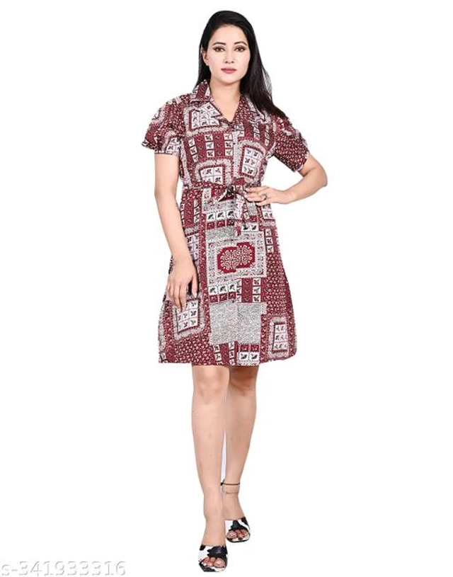 Crape Dress for Women (Maroon, S)