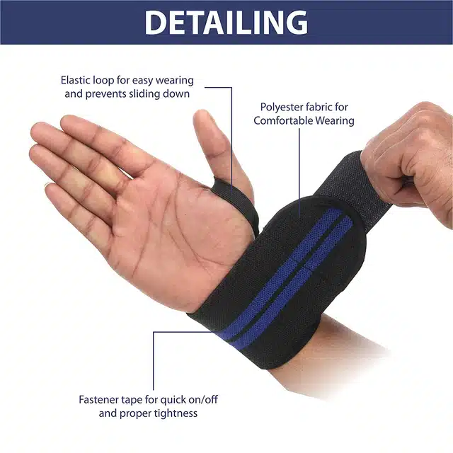 Eastern Club Wrist Support Band with Thumb Loop Strap (Blue & Black, Set of 1)