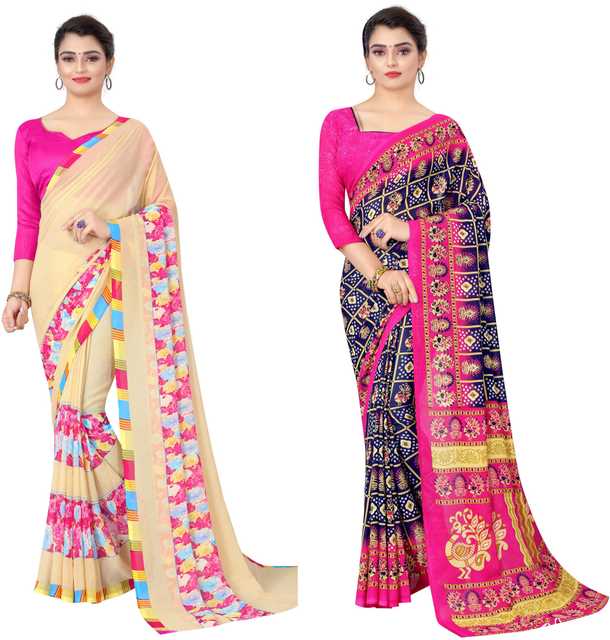 Yashika Georgette Saree (Multicolor, Pack of 2) (S264)