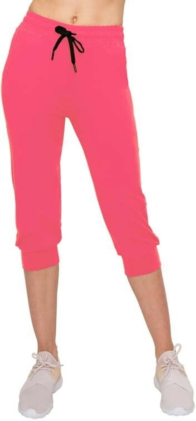 Cotton Solid Capris for Women (Pink, L)