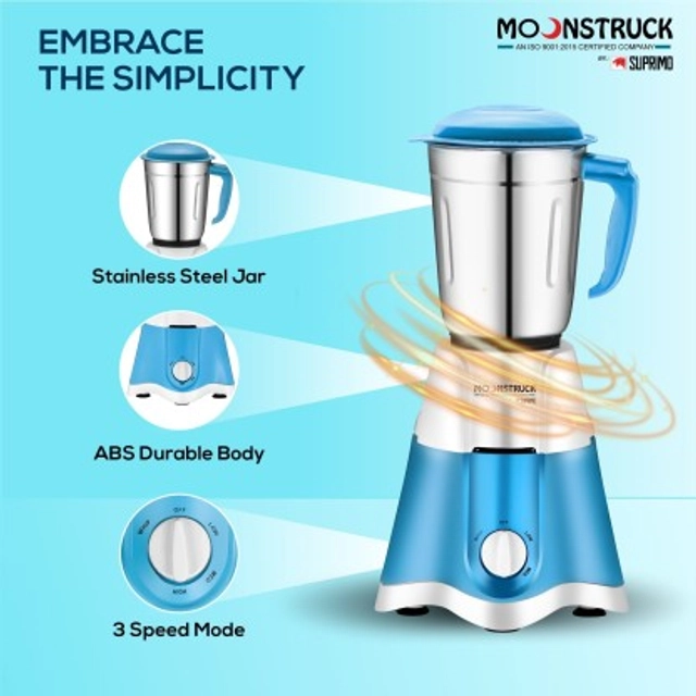 MOONSTRUCK ultra powerful 750 Watt 3 jars Mixer Grinder - (Blue)