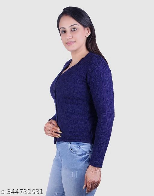 Acrylic Solid Sweater for Women (Navy Blue, M)