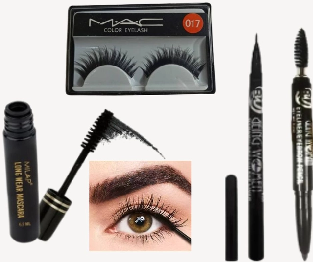 Combo of Eyeliner Pencil, Mascara & M.A.C. False Eyelashes (Black, Set of 3)