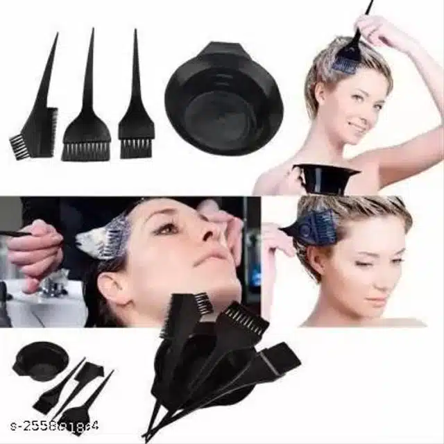 Hair Coloring Bowl with 3 Brush Set (Black, Set of 4)