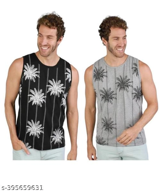 Cotton Vests for Men (Black & Grey, 80 cm) (Pack of 2)