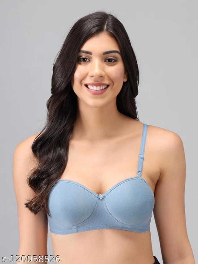 Cotton Blend Solid Padded Bra for Women (Blue & Black, 30B) (Pack of 2)