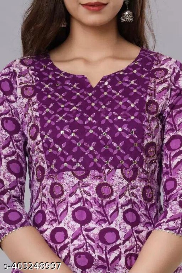 Rayon Printed Kurti with Pant for Women (Purple, S)