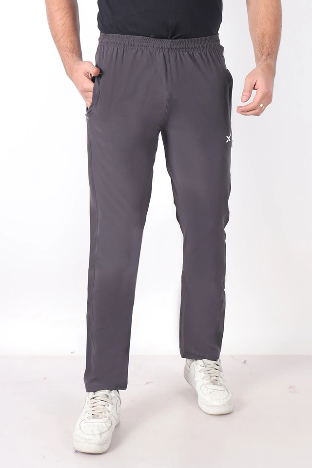 Cotton Blend Slim Fit Trackpants for Men (Grey, L)