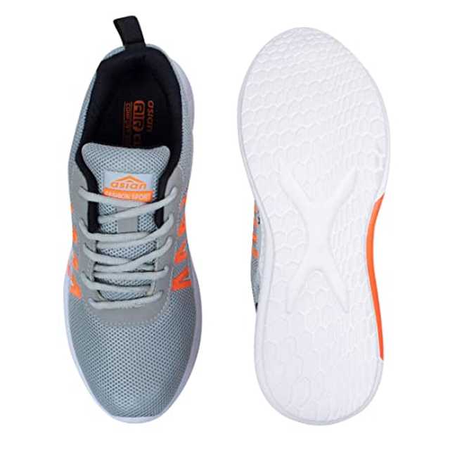 Ligera Men's Stylish Sports Shoes (Grey & Orange, 9) (L-39)