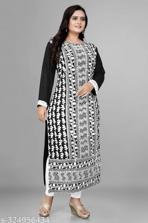 Georgette Embroidered Kurti for Women (Black, M)