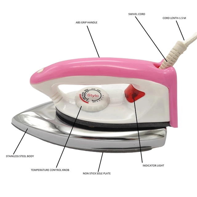 Nissan Home Appliances Stylo Light Weight Dry Iron (Pink & White, 1000 W)