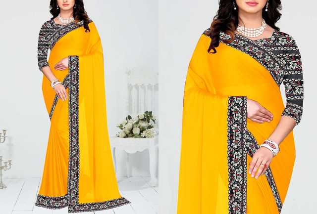 Inder Fashion Chanderi Cotton Saree With Running Blouse For Women (Yellow, 6.30 m) (IF-6)