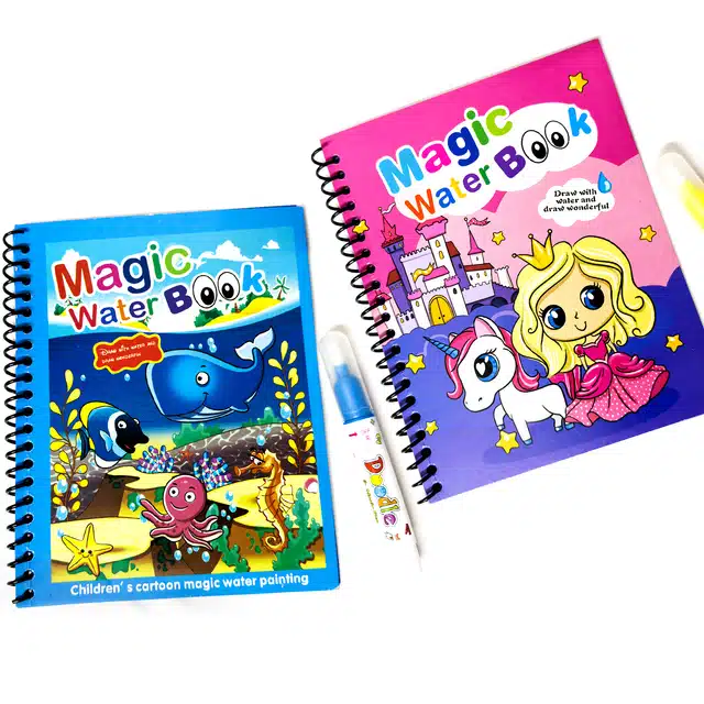 Magical Water Pen with Colorful Reusable Quick Dry Book for Kids (Set of 2, A5)