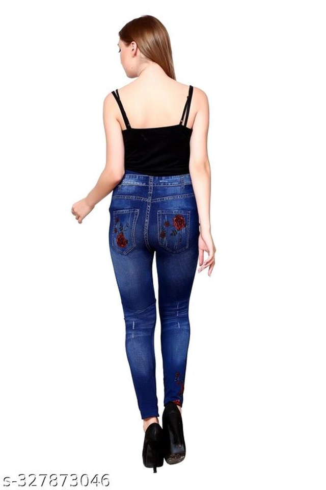 Polyester Dyed Jeggings for Women (Blue, Free Size)