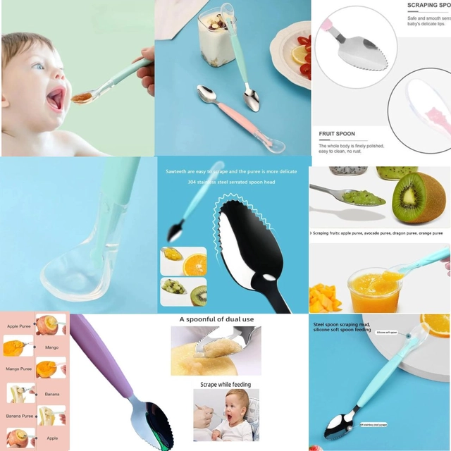 Combo of Silicone Double-Head Feeding Spoon & Fruit Nibbler for Baby (Multicolor, Set of 2)