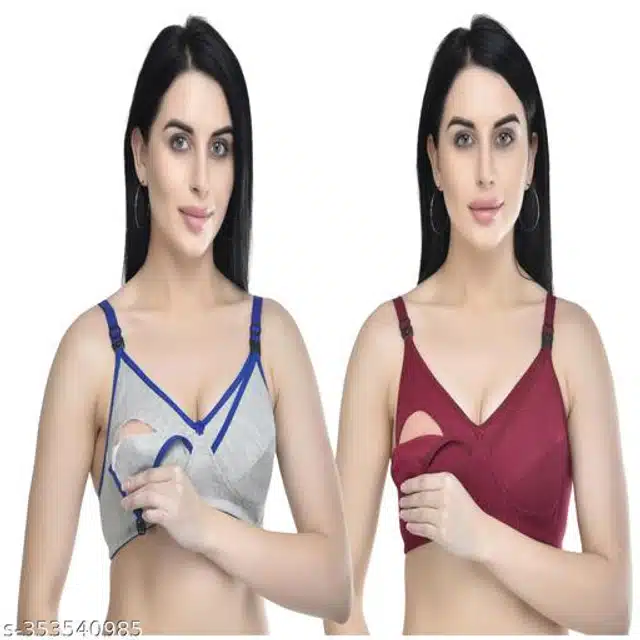 Polycotton Feeding Bra for Women (Assorted, 32C) (Pack of 2)