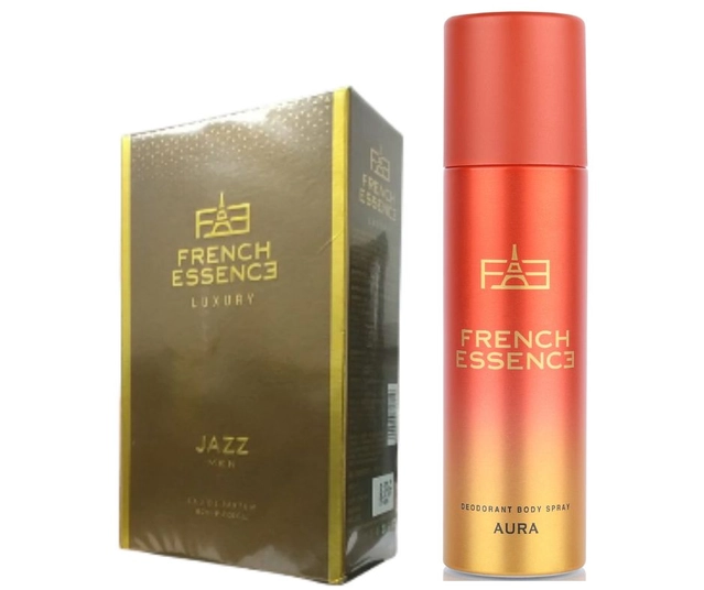 Combo of French Essence Luxury Jazz Perfume (60 ml) & Aura Deodorant (150 ml) for Men (Set of 2)