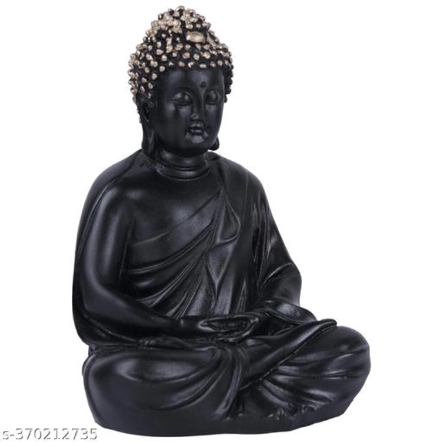 Poly Resin Handcrafted Meditating Buddha Idol (Black)