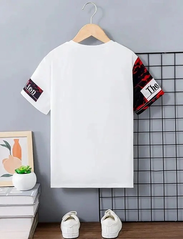 Round Neck Printed Oversized T-Shirt for Men (White & Brown, S)