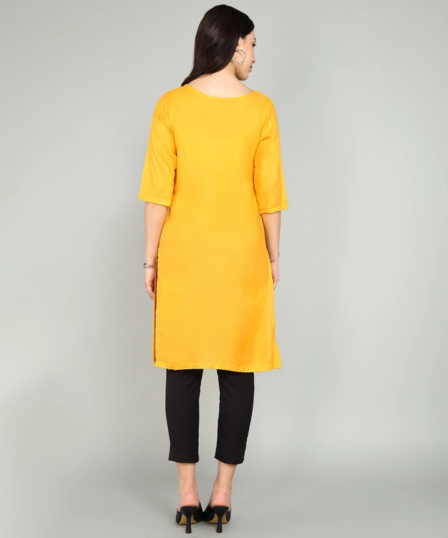 Rayon Embroidered Kurti for Women (Yellow, S)