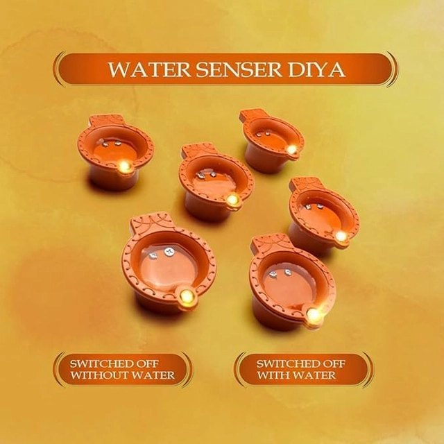 LED Water Sensor Diya (Brown, Pack of 12)